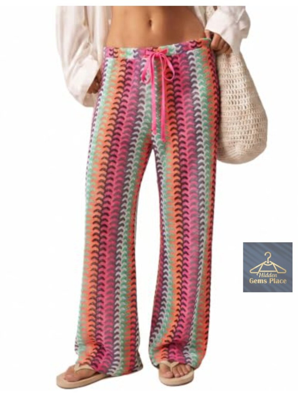 Crochet Knit Wide Leg Swim Coverup Pants Beach